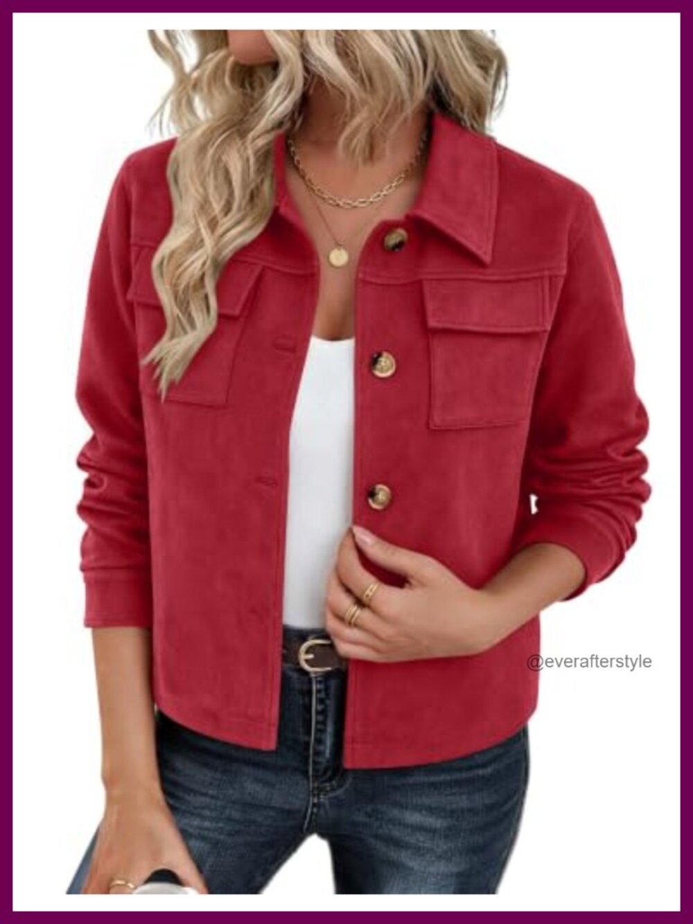 Faux Suede Cropped Shacket Button Up Collared Casual Fall Jacket